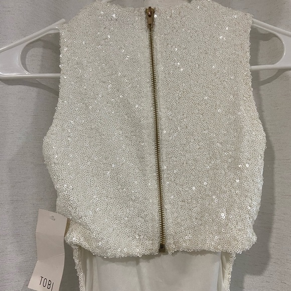NYE Dress! Short White Sequins Tobi Dress with Side Cut Outs and Low Back - Picture 4 of 5